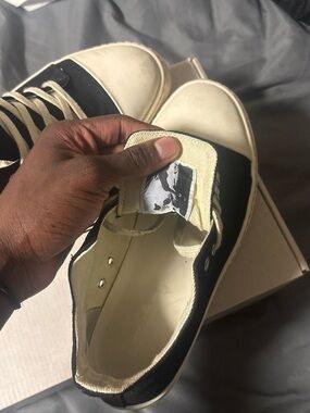 Rick Owens Black and Cream Low-Top Sneakers